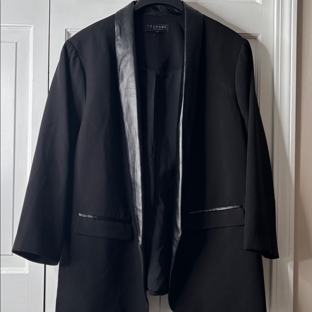 Laundry By Shelli Segal Black Blazer with Faux Leather Trim - Picture 5 of 8